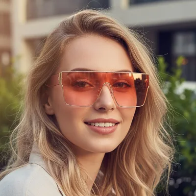 New European American Style Metal Square Frame One-Piece Fashion Sunglasses UV400 Protection Hot Girls Versatile Outdoor Street