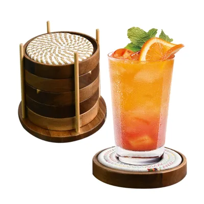 Rustic Unfinished Natural Six 5.1 Inch Wood coaster Wooden coaster with Holder