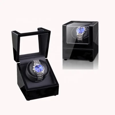 Hot Sale Single Watch Winder High Quality Black Battery Watch Mainspring Winder Luxury Leather Watch Case Winder OEM