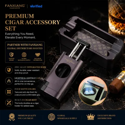 Luxury Nordic Light Luxury Two-in-One Zinc Alloy Windproof Jet Flame Cigar Lighter & Ashtray Portable Cigar Accessory Set Rest