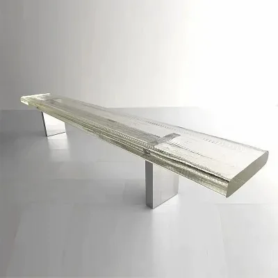 JYG Modern Polished Rectangle Crystal Glass Bench Blocks Dining Table Stool for Bedroom Hotel Apartment Stylish Living Room