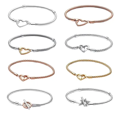 Trendy Fine Jewelry Children's Platinum Plated 925 Sterling Silver Snake Chain Bracelets with Pendants & Charms