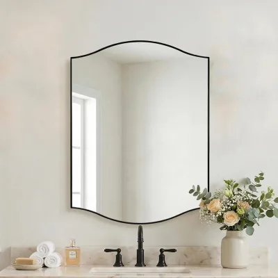 Stainless Aluminum Alloy Frame with Curved Edges Irregular Vanity Bathroom Mirror