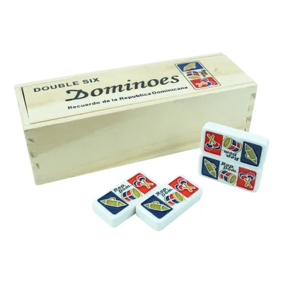 Domino Manufacturer Wholesale Double 6 Carve Puerto Rico Pattern Domino Set with Custom Wooden Box