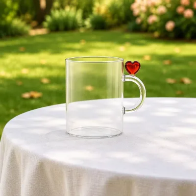Wholesale Customized Handmade Transparent High-value Heart-shaped European Design Hanging Ear Glass Mug for Business Gift