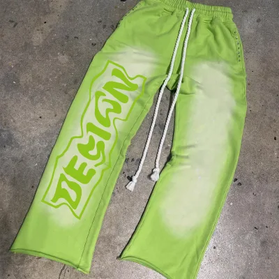 Custom Heavyweight Cotton Ripped Sweatpants Distressed Embroidered Logo Vintage Cut And Raw Acid Wash Sweatpants For Men