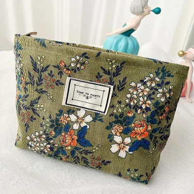 Reusable Eco-Friendly Corduroy Women's Handled Cosmetic Bag Zipper Closure B-0275 Model-Promotional Gift Custom Logo Color