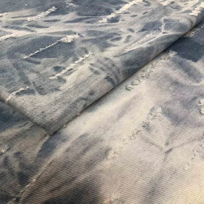 Henry Style Tie Dye Pierced Jeans Fabric 320Gsm OEM Custom Designer Dcid Wash for Jacket Pants