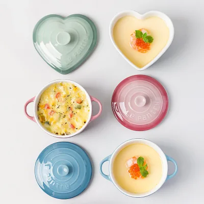 Hot Sale Ceramic Ramekins with Handle Oven Bakeware Round Stoneware Baking Bowl
