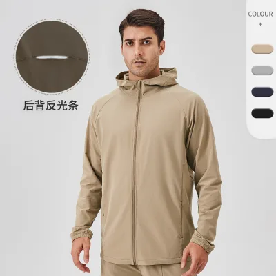 Men Hooded Jacket Windproof Zip up Outdoor Running Gym Training Fitness Sports Jacket 41522