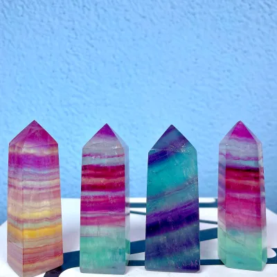 Wholesale Natural Healing Crystal Watermelon Fluorite Tower Raonbow Fluorite Point for Home Decor