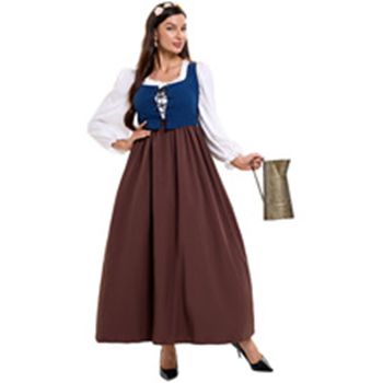 Women Blue Embroidered Vest Top & Brown Long Skirt Set Adult Costumes for Traditional Festival & Carnival Occasions