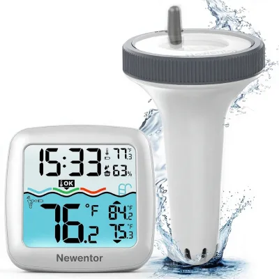Newentor Pool Thermometer Floating Easy Read IPX8 Wireless Swimming Pool Indoor Temperature Large Display Waterproof Rating