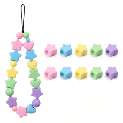 Pastel Macaron Big Hole Acrylic Beads Star & Heart Shapes for Beadable Pens Phone Chain Jewelry DIY Accessories Bulk