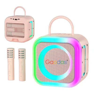 Mini Karaoke Machine BT Speaker System Dual Wireless Mics RGB LED Lights Portable for Home Travel Party Entertainment