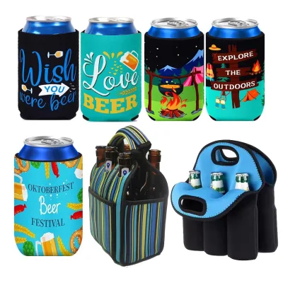 Custom Barware Classic Durable Foldable Stretchable 12oz 16oz 24oz Can Sleeves Neoprene Can Cooler Stubby Holder with Logo
