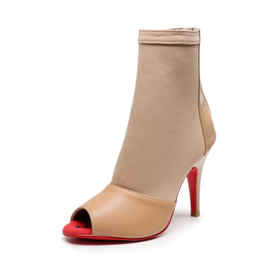 Women Ballroom Latin Dance Shoes Black Soft Bottom Bachata Salsa Dance Sandals Woman Thin Heel 8.5cm 10cm 11cm Sock Boots