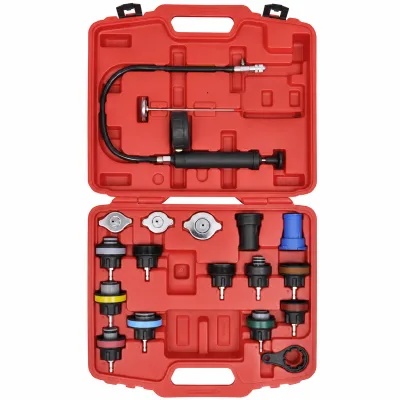 18PC Radiator Pressure Tester Kit Cooling System Leak Detector Pump 0-2.5 Bar with 13 Adapters and 200C Thermometer