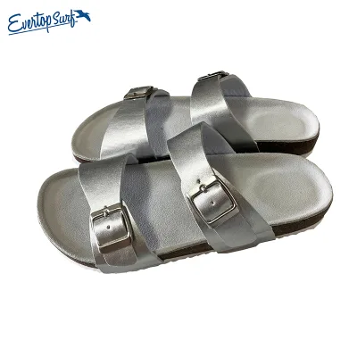 New Arrival Summer Comfortable Cork Slides Open Toe Double Buckle slippers Custom logo Beach Slipper