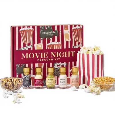 Thoughtfully Gourmet Movie Night Popcorn Kit Includes Yellow Mixed Popcorn Kernels 10 Paper Bags 5 Seasonings Toppings