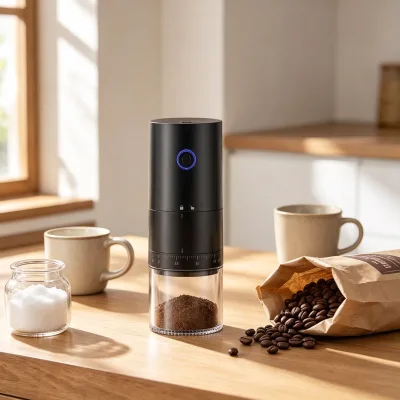 Customizable Stainless Steel Coffee Grinder One-Click Auto Grind Creates Fine Grounds Rich Crema Portable Adjustable for Coffee