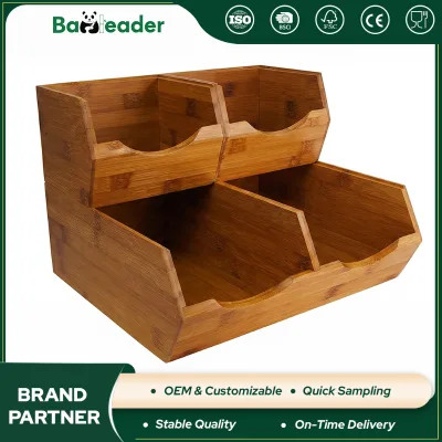 Modern Stackable Bamboo Double Eco-friendly Durable Detachable Angled Opening Kitchen Storage Box Fruit Vegetable Pantry