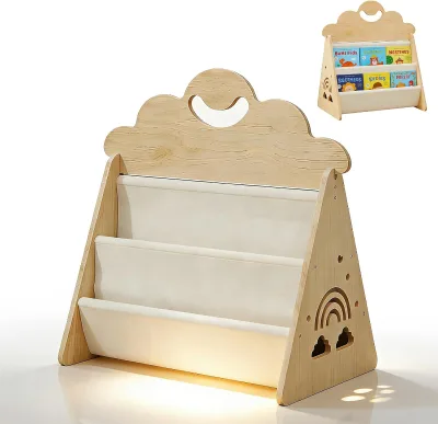 Natural Color Bookshelf - Small Kids Bookshelf with Handle Wooden Book Organizer for Baby Nursery