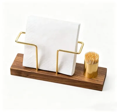 Eco Friendly Hexagon Bamboo Napkin Organizer Tissue Storage Holder Modern Freestanding for Kitchen Dining Home Restaurant