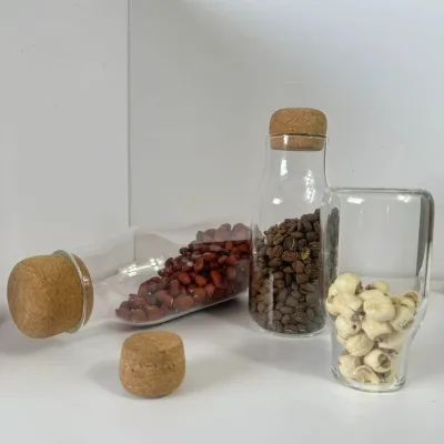 Factory High Borosilicate Glass Canister With Soft Cork Lid Glass Storage Jar 200ml/300ml/650ml Capacity