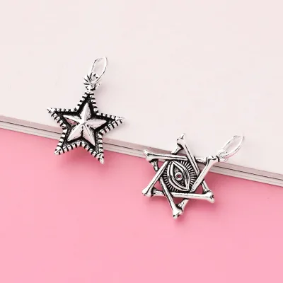 15mm Fine 925 Silver Star Pendant Antique Silver Hollow Hexagram David Star Pendant for Diy Jewelry Making