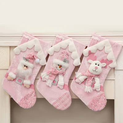 Personalized Pink Christmas Santa Stocking Sequins Christmas Socks Children's Gift Bag Holiday Gift Home Decoration