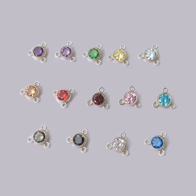 US 925 Sterling Silver Three-ring 4mm Birthstone Round Pav-set Cubic Zirconia Y-chain Connector Jewelry Finding Accessory