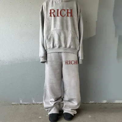Custom Mens Tracksuit Oversized Hoodie Set Print Logo Blank Plus Size Men's Hoodie Unisex 100% Cotton Jogging Sweatsuit for Men