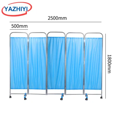 YAZHIYI 5 Foldable Medical Privacy Screen 304 Stainless Steel Wheeled Partition For Hospital Ward Patient Privacy Separation