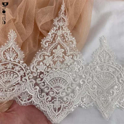 Custom DIY Vintage White Sequins Beading Wedding Dress Accessories Trim