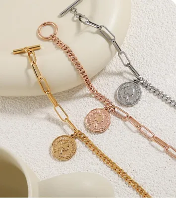 Nice Acero Inoxidable Joyas Mayor Cadenas Bisuteria OT Buckle Stainless Steel Charm Portrait Coin Fashion Jewelry Chain Bracelet