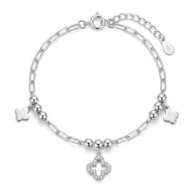 2025 Hot Selling High Quality S925 Sterling Silver Four-leaf Clover Bracelet Women's Fashion Fine Bangle Factory Wholesale Batch
