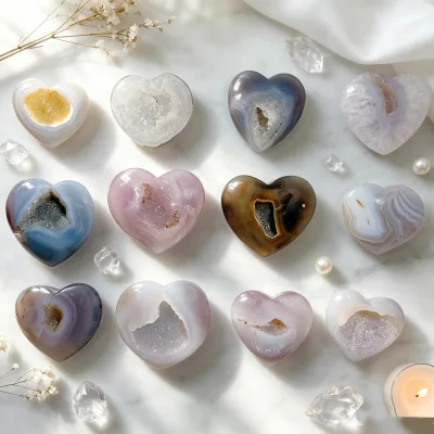 Wholesale Natural Geode Palm Stone Druzy Agate Crystal Heart for Healing Decoration Gift