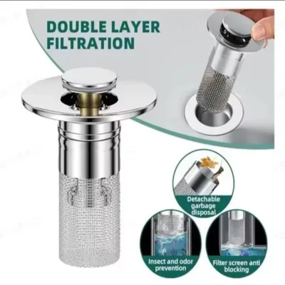 Modern Design Bounce Core Stainless Steel Countertop Basin Anti-Odor Press Sink Drain Plug Washbasin Anti-Odor Filter Fittings
