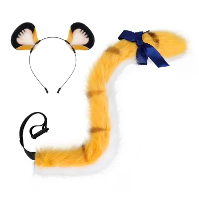 Orange Fu Fu Cosplay Suit with Zero Stuffed Animal Accessories Ear Headband Bow Comic Show Tail for Costume Props