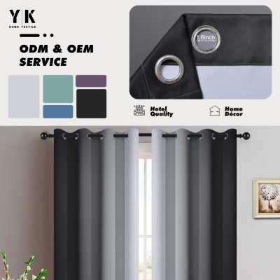 Room Darkening Curtains for Bedroom, Gradient Black to Grey White Light Blocking Thermal Insulated Grommet Window Curtain