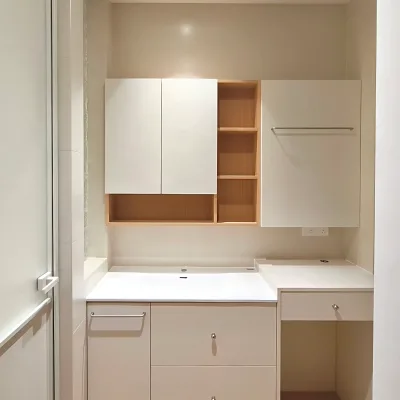 Custom Cream Style Bathroom Vanity Set Seamless Sink Integrated Dressing Table Modern Minimalist Apartment Project Cabinet