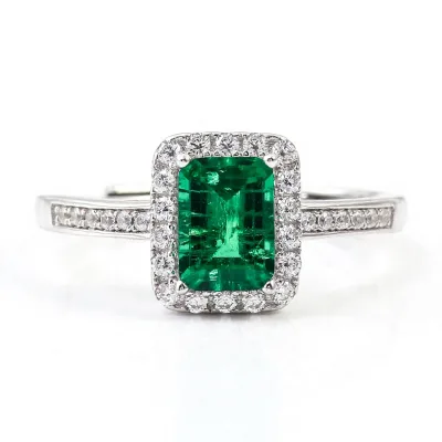 Forever Star 925 Sterling Silver Lab-grown Emerald Rectangular Emerald Cut Center Stone Prong Set Wedding Ring Gemstone