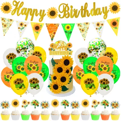 Sunflower Birthday Theme Balloon Banner Set Sunflower Printed Latex Balloon Cake Topper Party Decoration