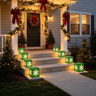 Custom Snowflake Christmas Tree Lights Custom Photo Christmas Cube Light Square Rechargeable & Solar, for Outdoor Christmas