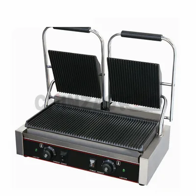 Commercial Electric Double Ribbed Panini Grill for Snack Machines