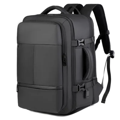 Men's Business Travel Backpack with Curved Shoulder Straps Expandable Breathable Large Capacity Polyester for School & Daily Use