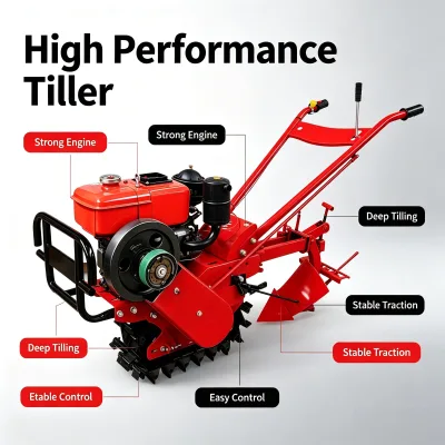 Professional Power Tiller Walking Tractor with Plough and Harrow Attachments