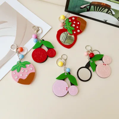 HONEY New Fruit Keychain Small Mirror Acrylic Fruit Keychain Accessories Creative Bag Hanging Accessories Wholesale