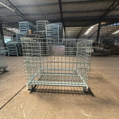 Heavy Duty Foldable Wire Container Storage Cage Metal Turnover Box Warehouse Iron Cage